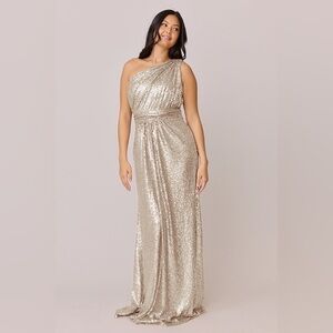 REVELRY NEW WITH TAGS Starla One Shoulder Maxi Sequin Dress Champagne Gold Sz 12